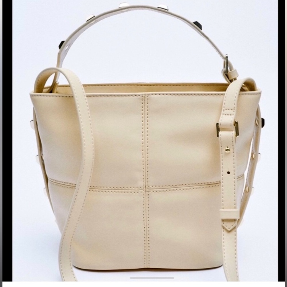 Blush Cream White Vegan Leather GOLD
STUDDED BAG Satchel Patchwork Y2K